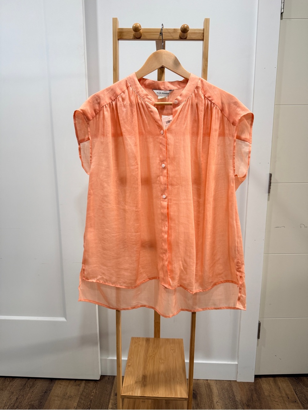 Club Monaco Coral Button-Down Cap-Sleeve Blouse